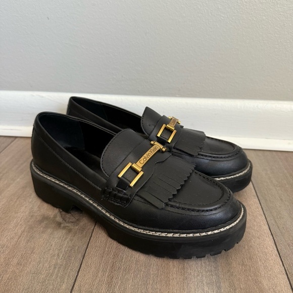 Calvin Klein Women's Sophy fringe platform Oxford Loafer black size 7 - Picture 1 of 6